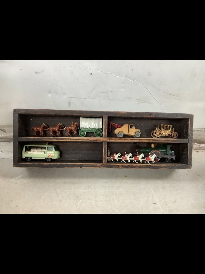 Lot of vintage car models and wooden organizer(11in. long, 3.5in.wide) (1 of 1)