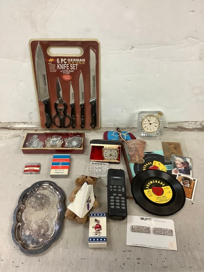 Lot of 6pc. German Style Knife set, 45 records, clocks, and more (1 of 1)