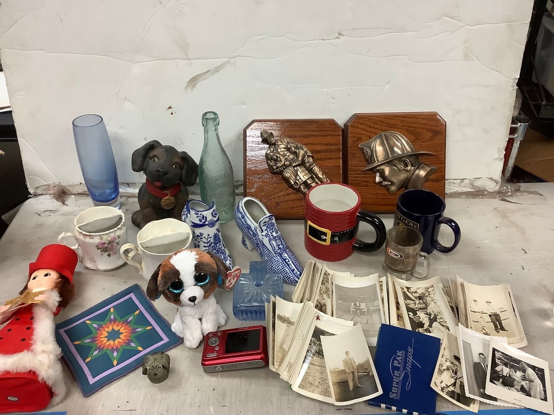 Lot of decorative firefighter plaques, Various Ceramics, Vintage Photos and more (tallest -9.5 in) (1 of 1)
