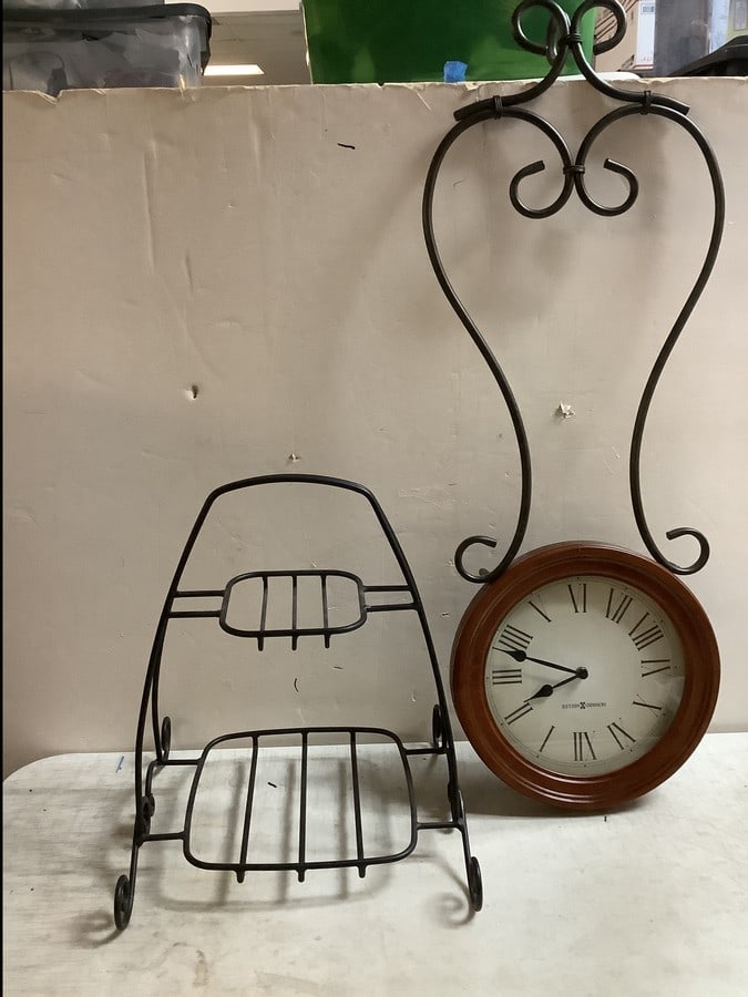 Lot of vintage Howard Miller clock(34.5in.tall) and metal stand (1 of 1)