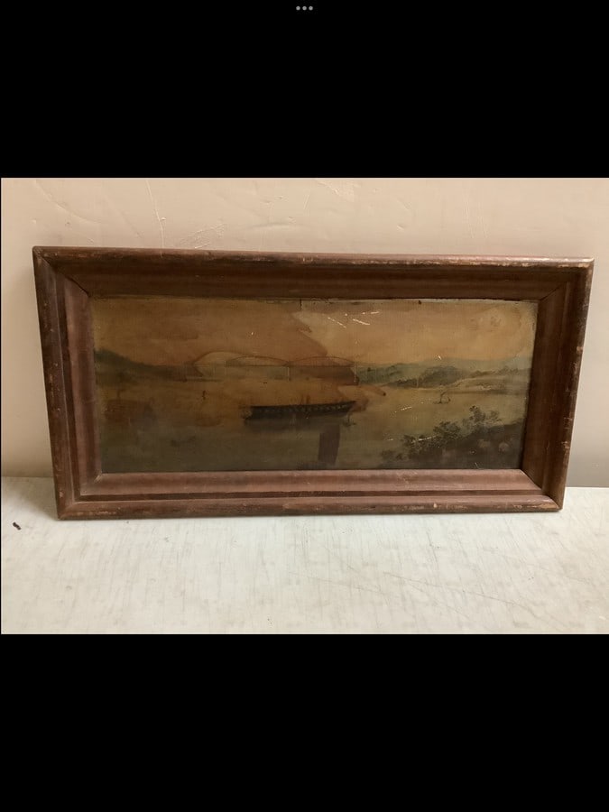 Wooden framed painting (North Beach Haven New Jersey on back, 21.5in.x10.5in.): Wooden framed painting (North Beach Haven New Jersey on back, 21.5in.x10.5in.)
