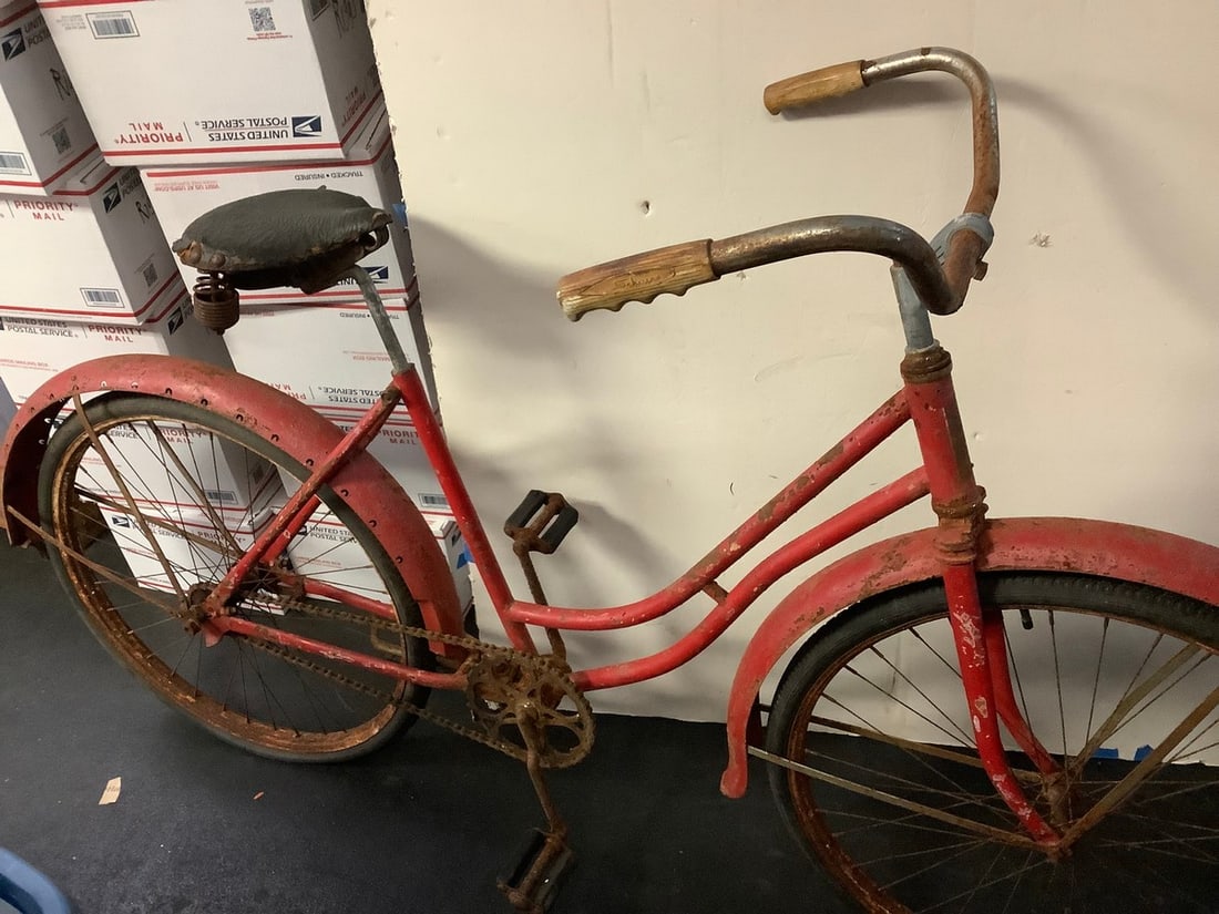 Vintage red bike(41in.tall,68.5in.long): Vintage red bike(41in.tall,68.5in.long)