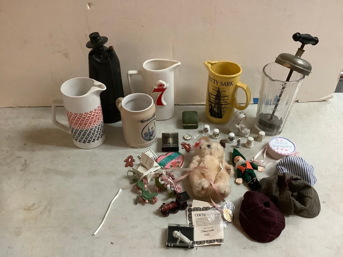 Lot of vintage whiskey water pitchers, art deco-drink mixer(12in.tall), and more (1 of 1)