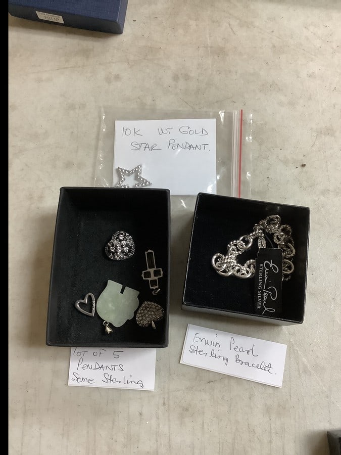 Lot of 10k gold Pendants and Sterling Silver Bracelet: Lot of 10k gold Pendants and Sterling Silver Bracelet