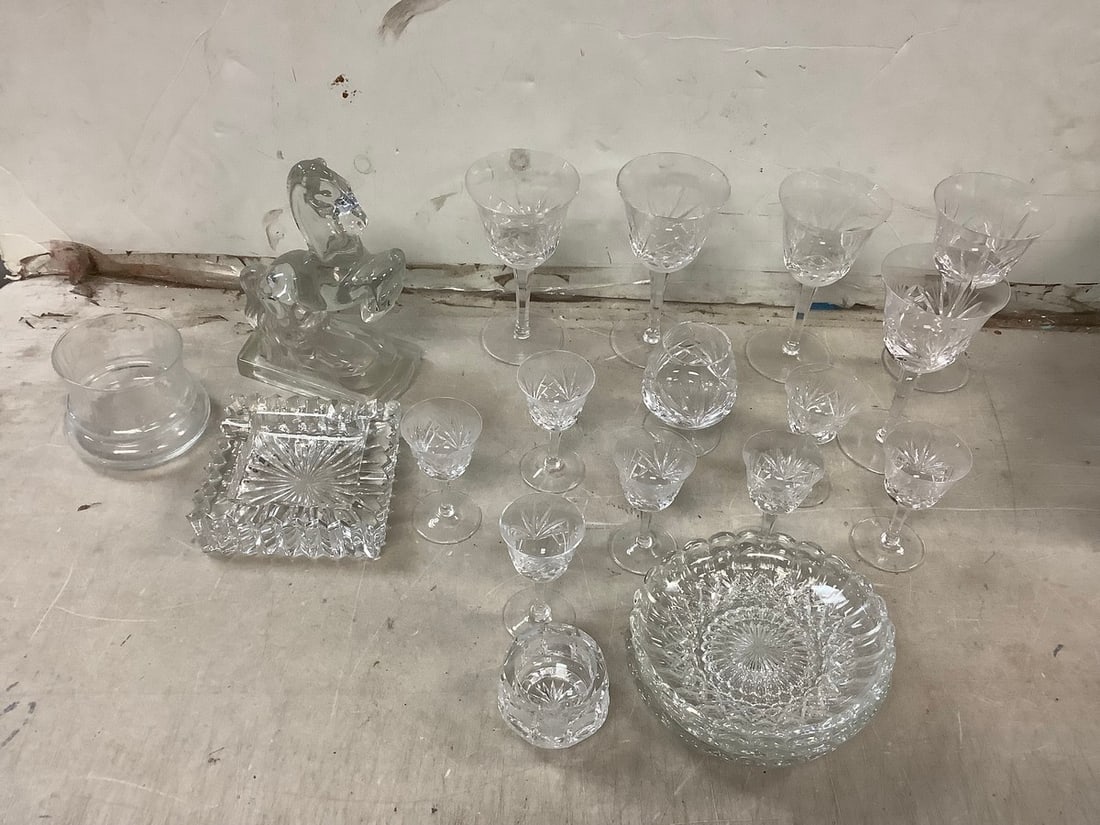 Lot of glass cups, plates, horse statue(7.5in.tall), and more (1 of 1)