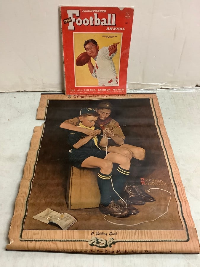 Lot of vintage Illustrated Football annual(1946) and vintage Norman Rockwell poster(16in.x21.5in.) (1 of 1)