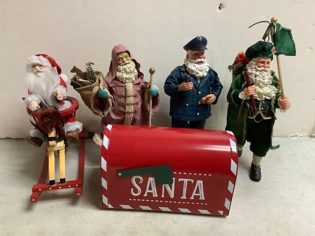 Lot of various santa statues and Santa mailbox(tallest 12in.) (1 of 1)