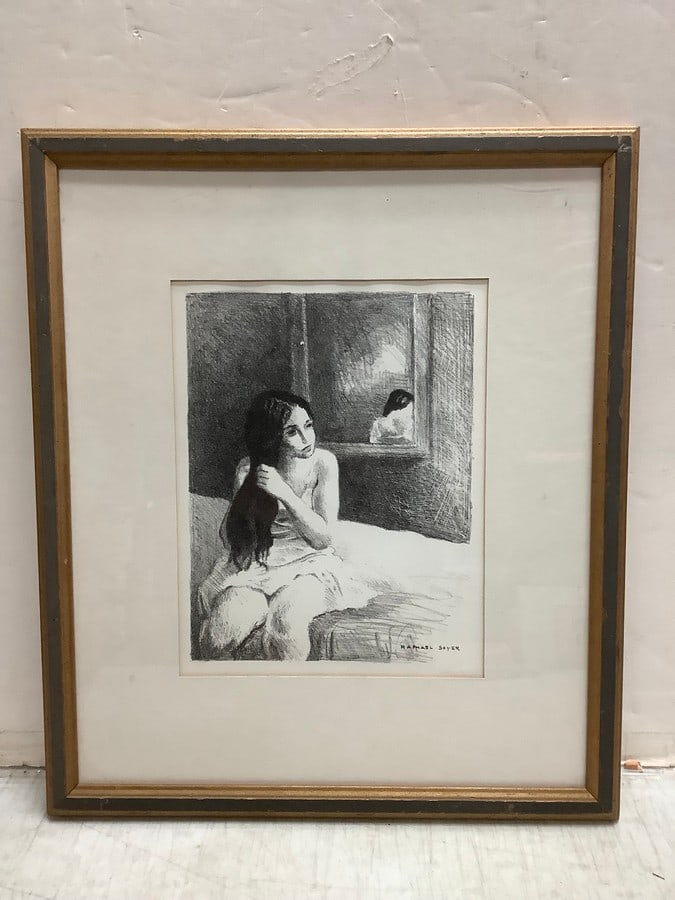 Framed Black & White Artwork, Signed by Raphael Soyer (19.5 x 16.5 in) (1 of 1)