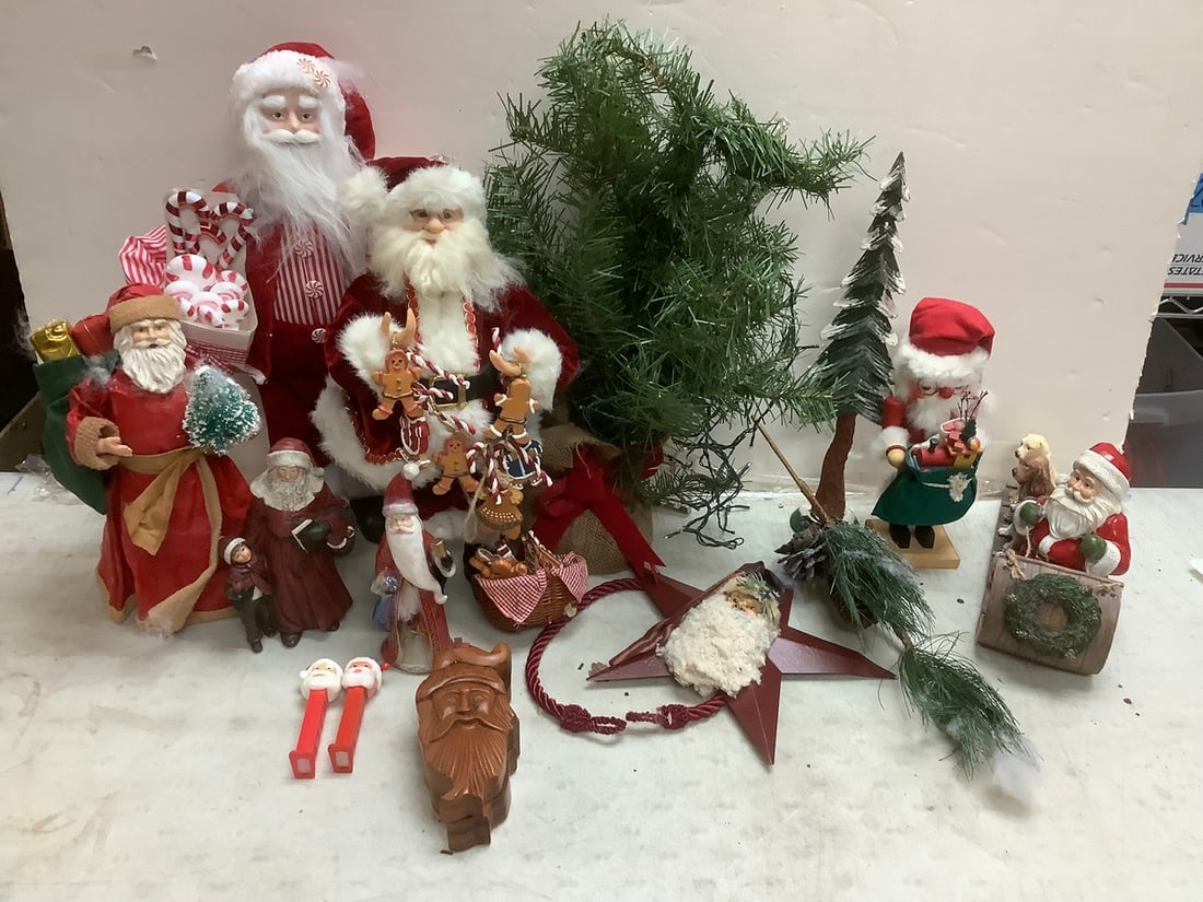 Lot of various christmas decorations(santa statues, fake tree, and more tallest 19in.) (1 of 1)