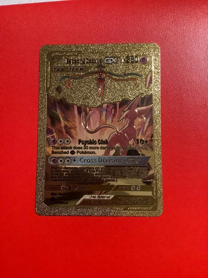 Espeon&Deoxys GX tag team custom gold pokemon card: Espeon&Deoxys GX tag team custom gold pokemon card