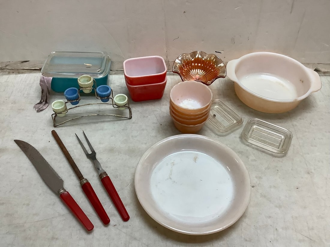 Lot of decorative pyrex bowls, grill tools, and more(Fire-King, Pyrex, and more) (1 of 1)
