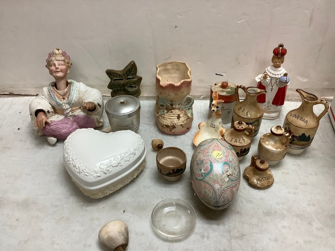 Lot of various decorative ceramics(heart shaped boxes, statues, and more-tallest about 7in.) (1 of 1)