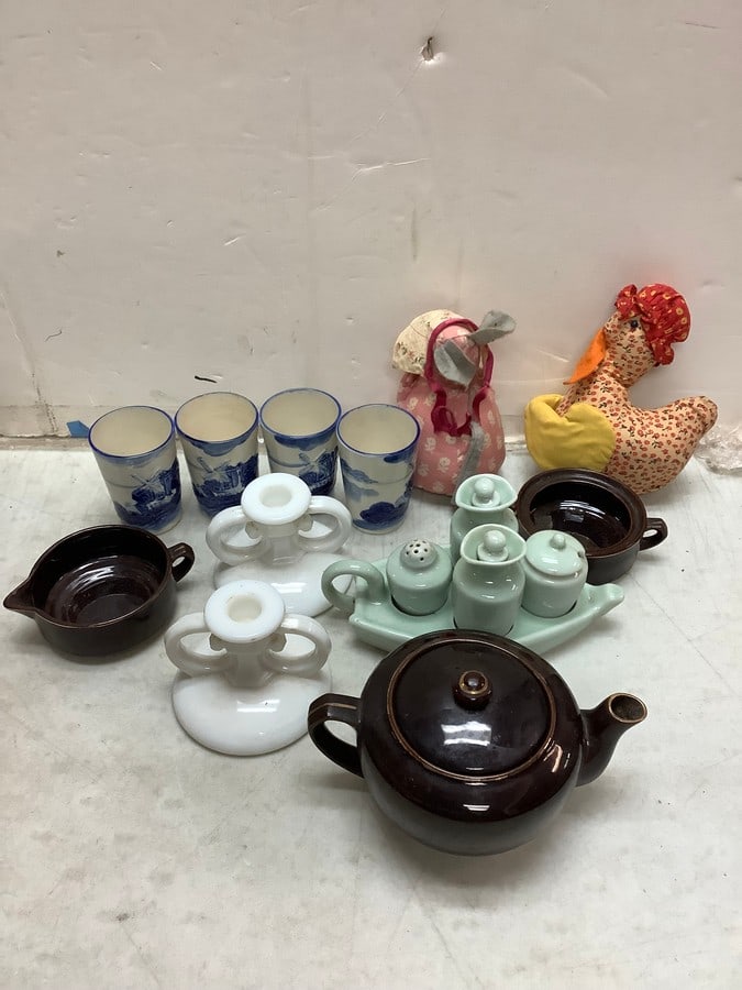 Lot of decorative candleholders(3.5in.tall), blue transfer cups, and more (1 of 1)