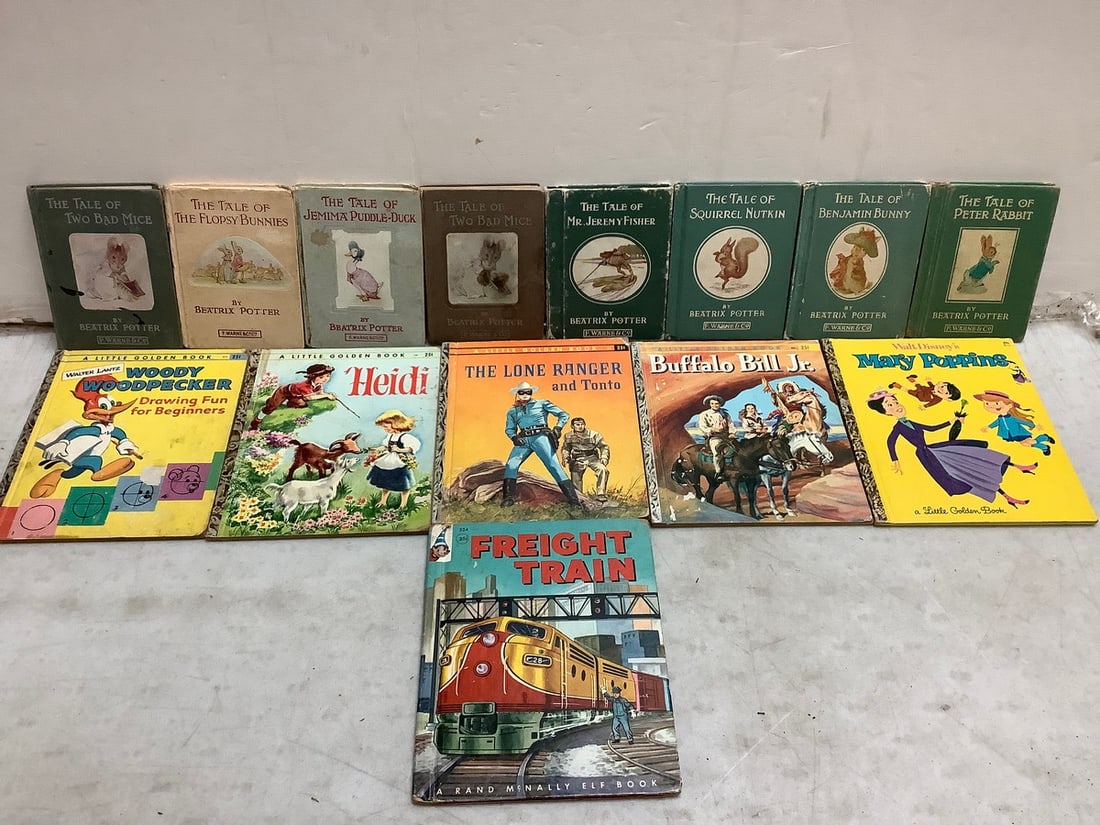 Lot of vintage books(Buffalo Bill Jr., Woody Woodpecker, Tale books by Beatrix Potter, and more) (1 of 1)