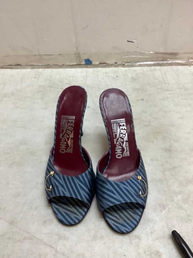 Blue Stripe Salvadore Ferragamo Heels (Size 7.5): Blue Stripe Salvadore Ferragamo Heels (Size 7.5)