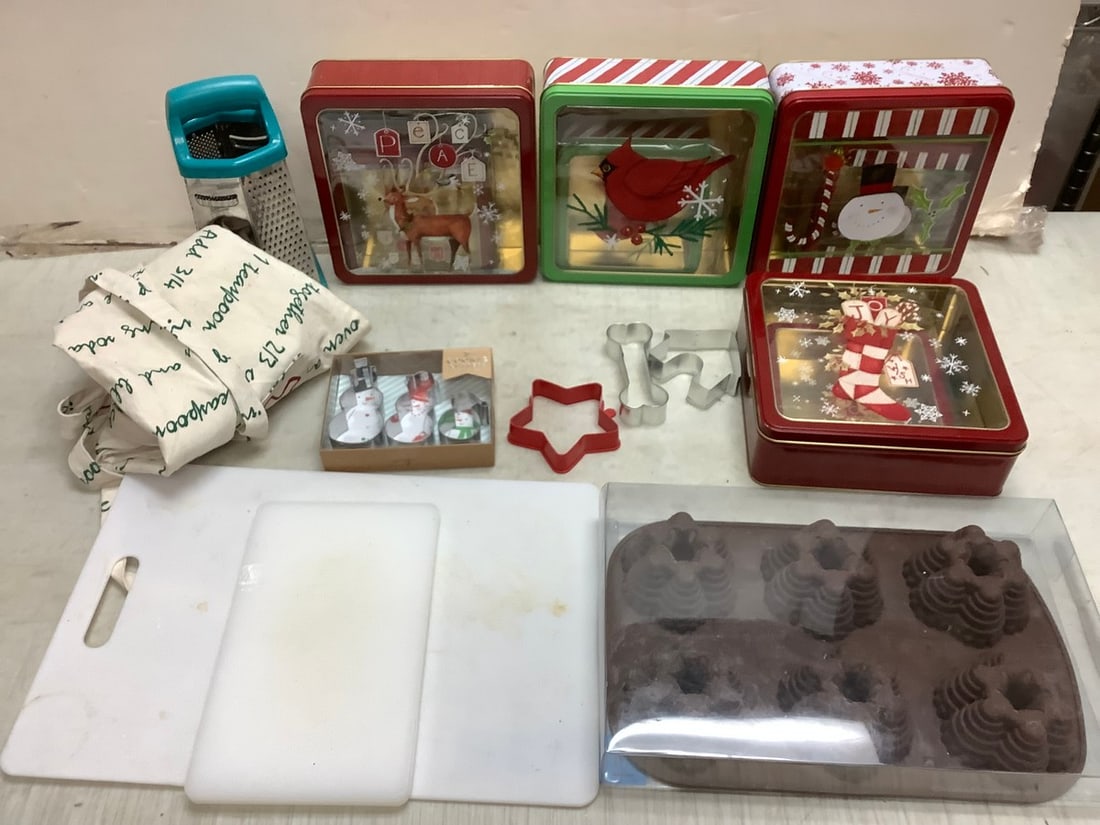 Silicon Cake Pan, Decorative Holiday Tins (9x9), Cookie Cutters, Cheese Grater and More (1 of 1)