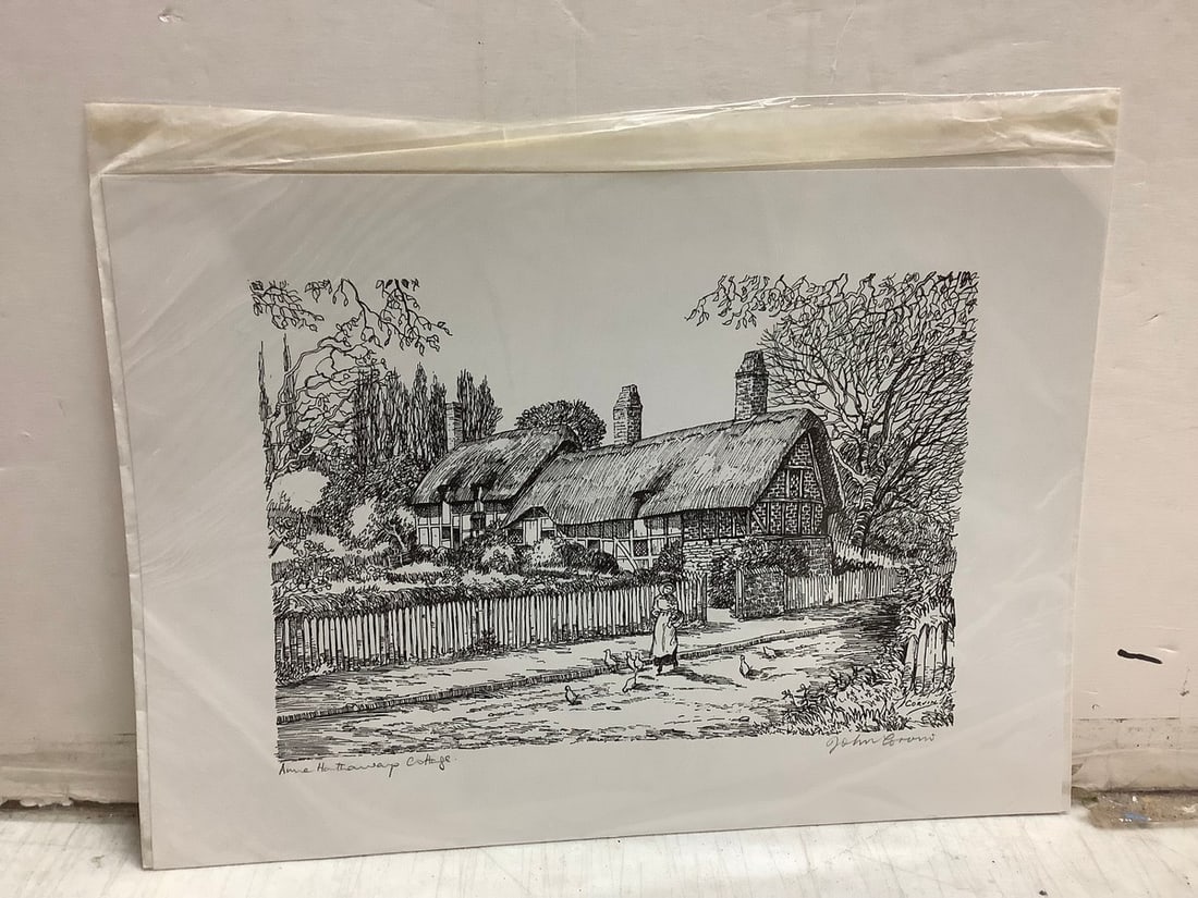 Anne Hathaway's Cottage print signed John Burt(10in.x14in.) (1 of 1)