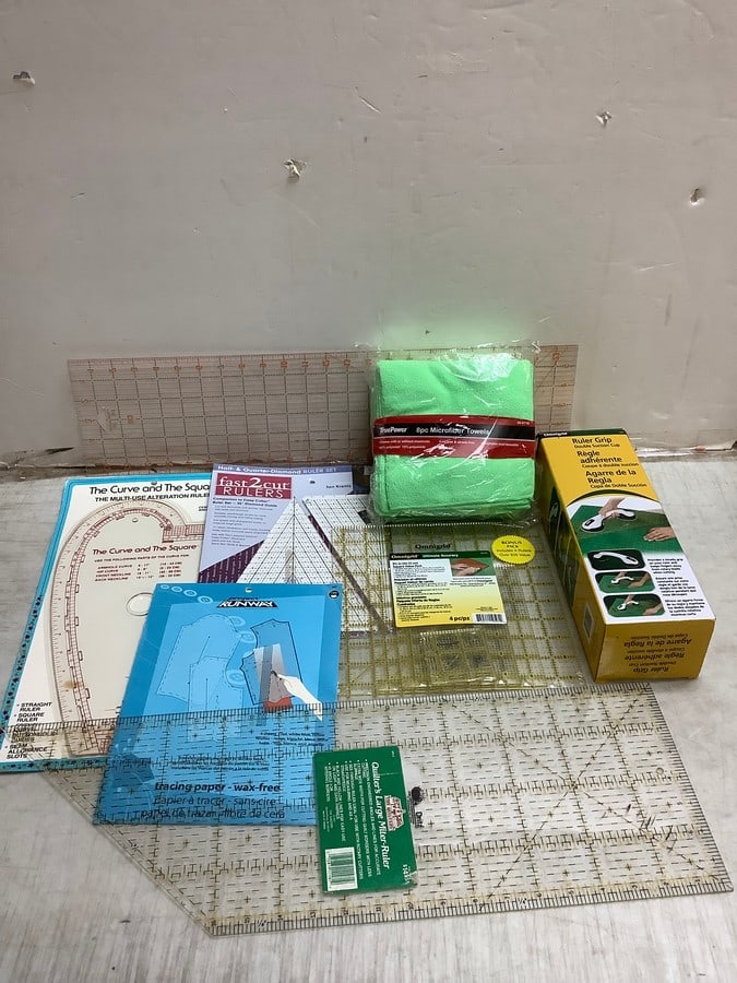 Lot of Omnigrid ruler grip, various rulers, TruePower microfiber towels, and more (1 of 1)