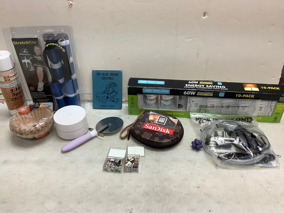Lot of Feit Eletric 60W Bulbs, Mini Vacuum Attacthments, StretchRite, Echo Dot and more (1 of 1)