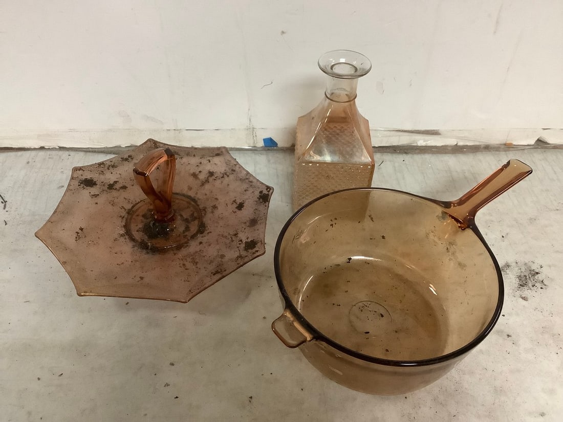 Lot of glass pot, decanter(8in.tall), and serving dish (1 of 1)