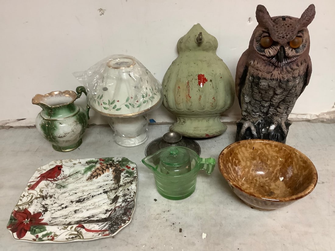 Lot of decorative ceramic lamp with shade, owl statue(16.25in.tall), and more (1 of 1)