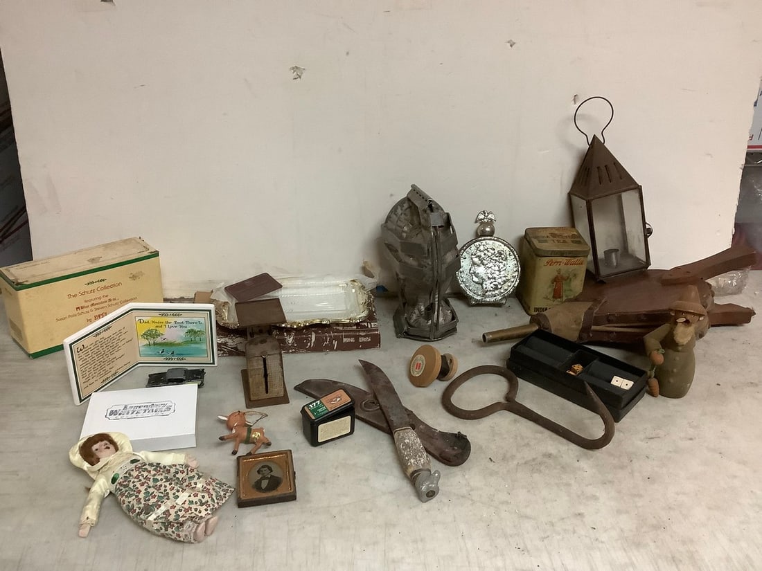 Lot of fireplace bellows, vintage metal tin box, The Schutz Collection ceramic, and more (1 of 1)