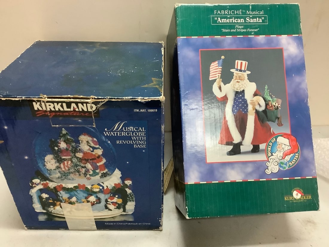 Lot of kirkland musical waterglobe and musical american santa: Lot of kirkland musical waterglobe and musical american santa