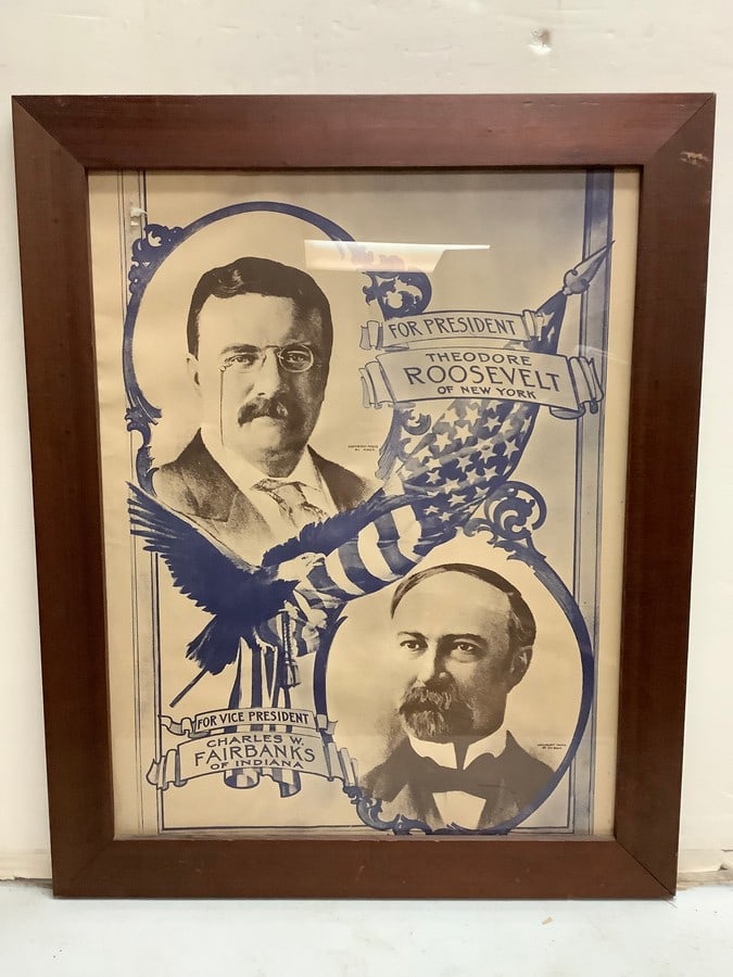Framed  vintage print with Theodore Roosevelt and Charles W.Fairbanks portrait photos (1 of 1)