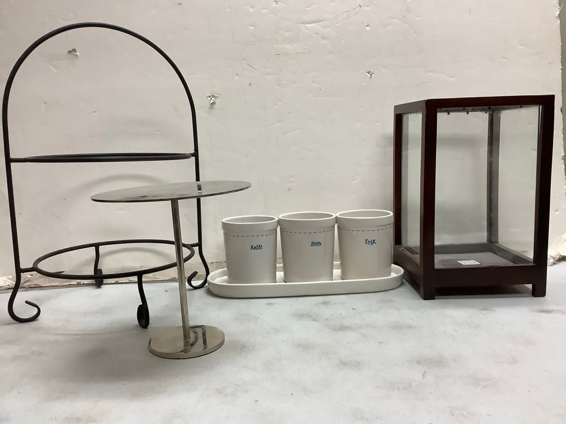 Lot of Rae Dunn Ceramics, Wooden & Glass Candle Case(slight damage) and more (tallest - 18in): Lot of Rae Dunn Ceramics, Wooden & Glass Candle Case(slight damage) and more (tallest - 18in)