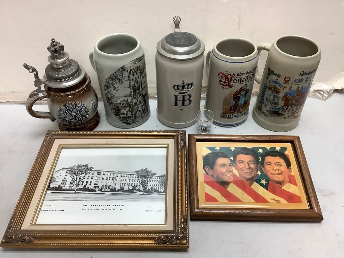 Lot of Various Steins(WS, Germany, etc), Frames (one repaired) and more (tallest - 8.5 in) (1 of 1)