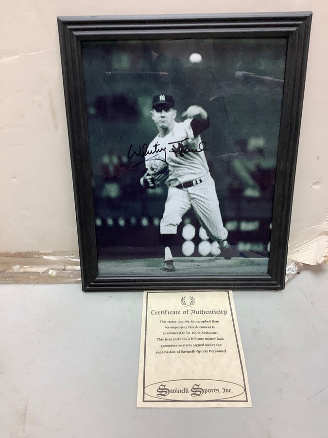 Framed COA with Photograph Signed Whitey Ford (9x11in): Framed COA with Photograph Signed Whitey Ford (9x11in)
