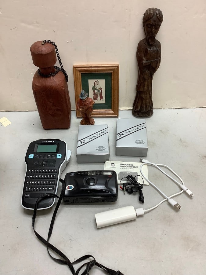 Lot of vintage leather wrapped don quixote decanter made in Spain,Freedom RAF camera, hand carved (1 of 1)