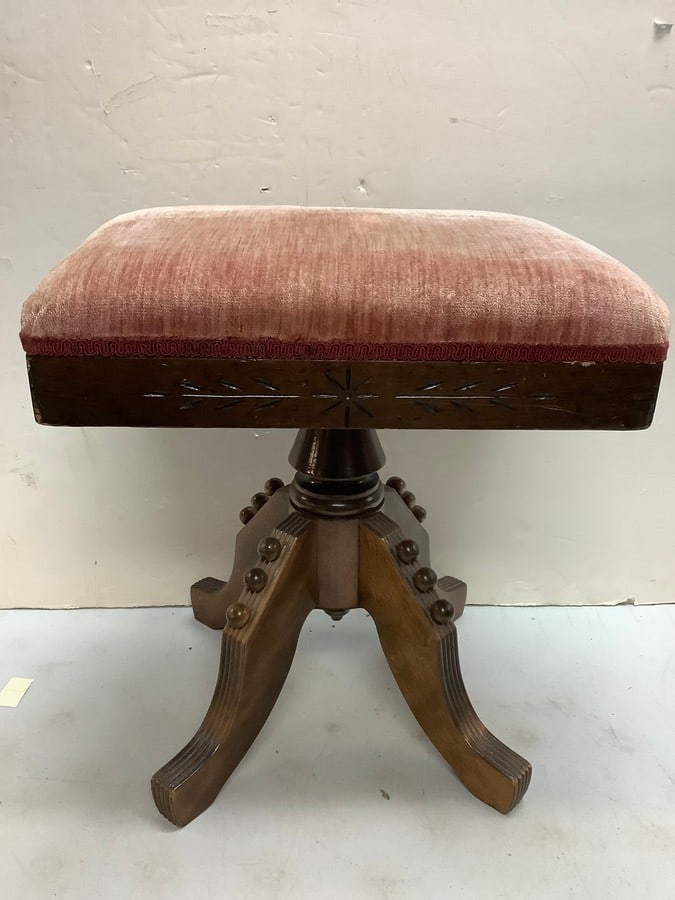 A. Merriam wooden rotating stool with cushion (19in.tall): A. Merriam wooden rotating stool with cushion (19in.tall)