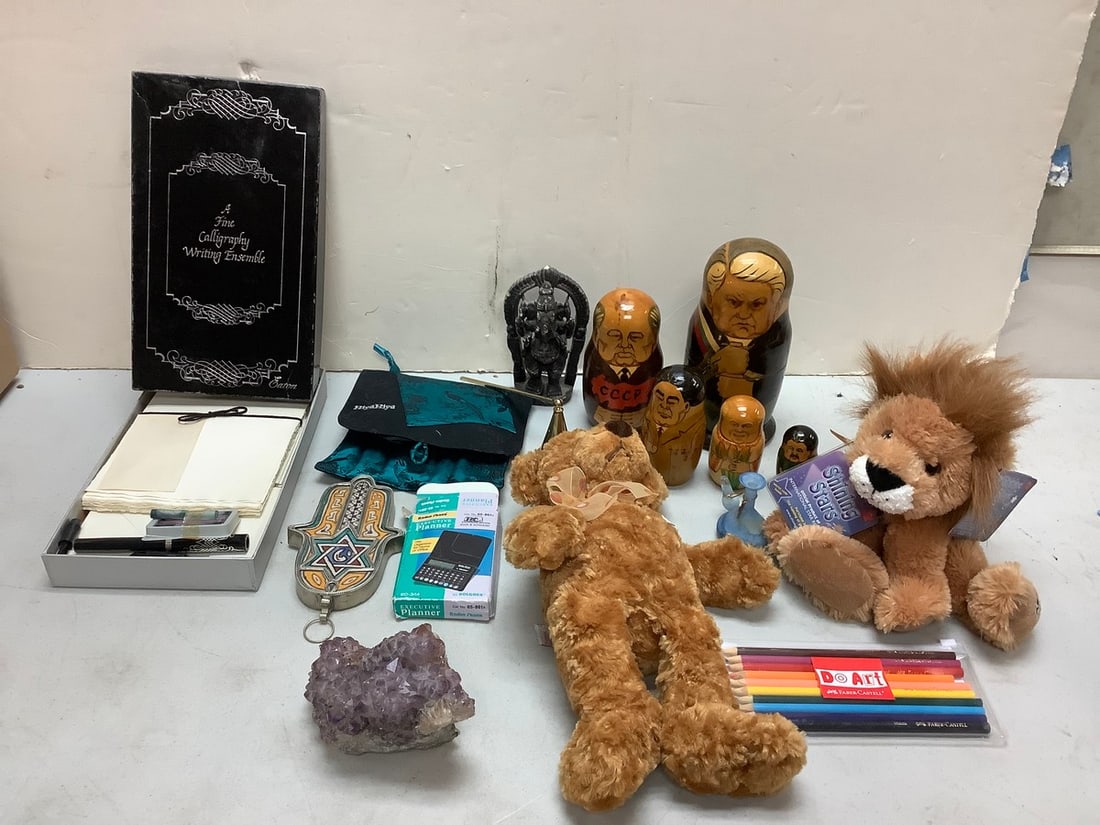 Lot of russian nesting dolls(8in.tallest), teddy bear doll, Shining Stars lion doll, decorative (1 of 1)