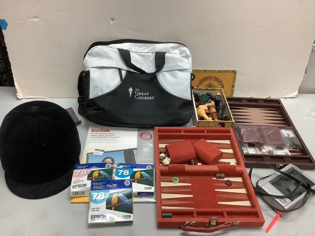 Lot of Kodak photo paper, Epson ink cartridges, backgammon games in cases, Panasonic stereo casette (1 of 1)