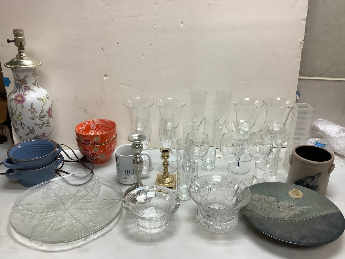 Lot of decorative bowls, Kosta Boda candleholder, Rowe pottery works 1991 stoneware crock, (1 of 1)