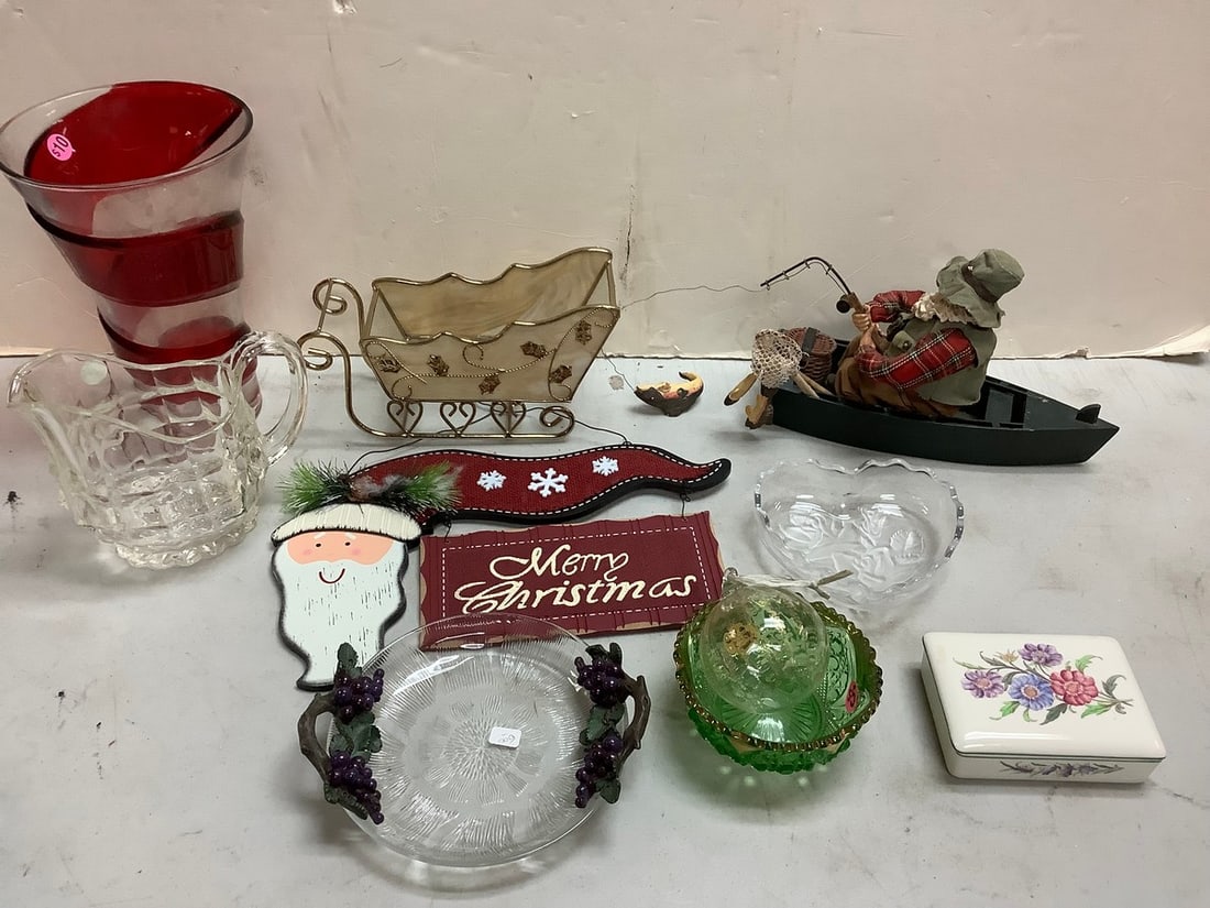 Lot of glass vase(10in.tall), pitcher, hand blown ornament, and more (1 of 1)