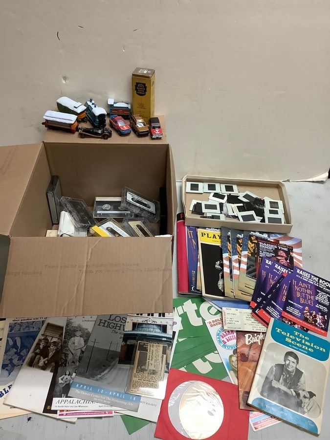 Lot of vintage toy cars, presidential bumper stickers, and more: Lot of vintage toy cars, presidential bumper stickers, and more