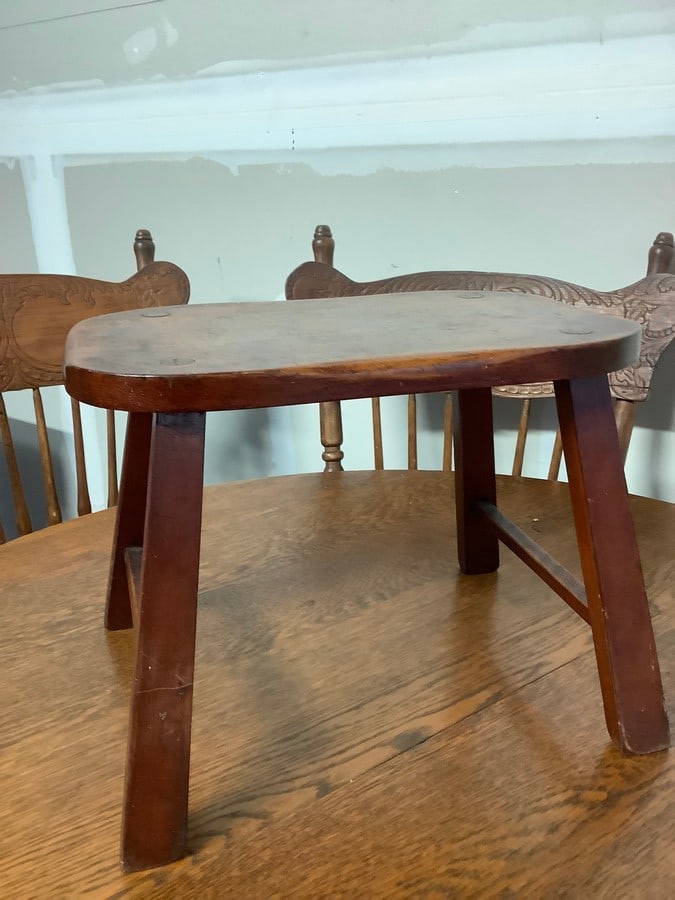 Wooden milking stool()11.25in.tall, 14.75in.long): Wooden milking stool()11.25in.tall, 14.75in.long)