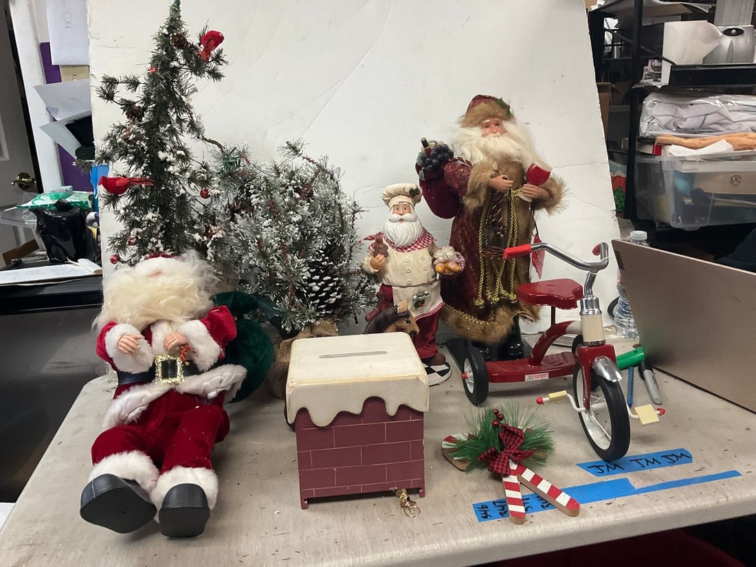 Lot of Christmas decorations, trees, Santa statue, and more (19in tallest) Riggs (1 of 1)