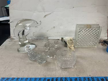 Lot of glass candle holders, trinket dish, figures, decanter and more (1 of 1)