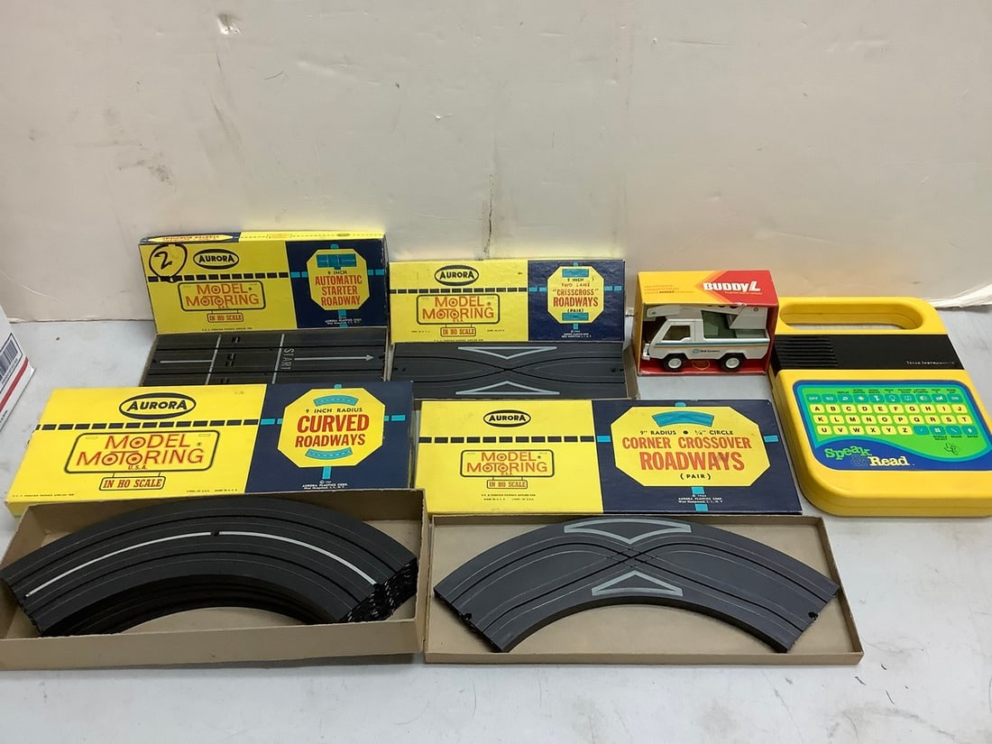 Lot of vintage Aurora slot car tracks and Buddy L car: Lot of vintage Aurora slot car tracks and Buddy L car