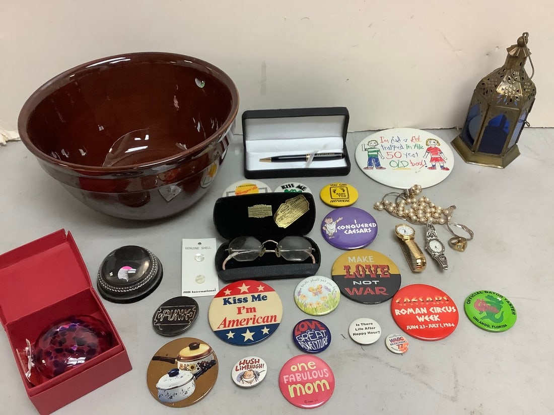 Vintage eyeglasses, jewelry, watches, Hall bowl(6in.tall, 11in.across), and more: Vintage eyeglasses, jewelry, watches, Hall bowl(6in.tall, 11in.across), and more