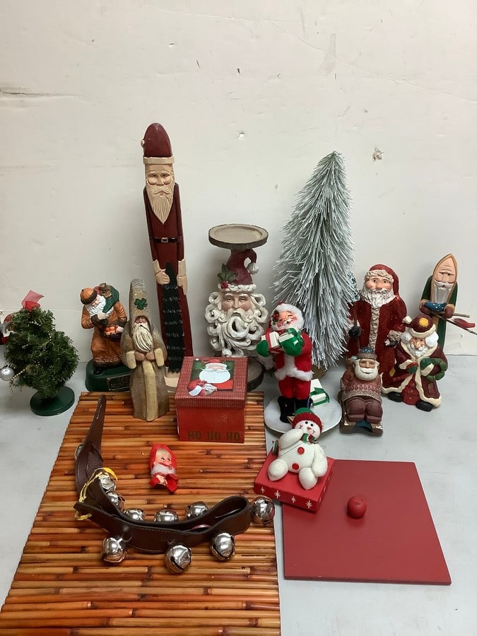 Lot of Christmas decor(Analee doll, various santa statues, and more-tallest 20.25in.): Lot of Christmas decor(Analee doll, various santa statues, and more-tallest 20.25in.)