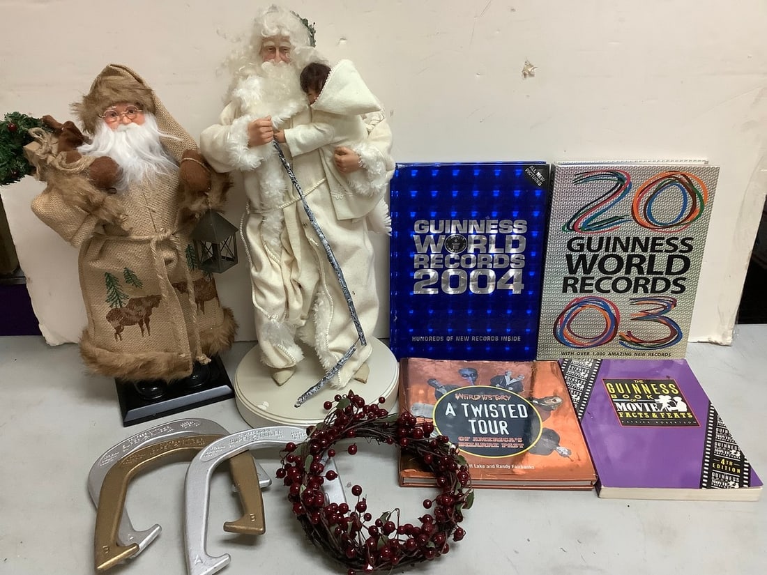 Guiness Worlds Records books, horseshoes, and Christmas decor(tallest 20in.) (1 of 1)