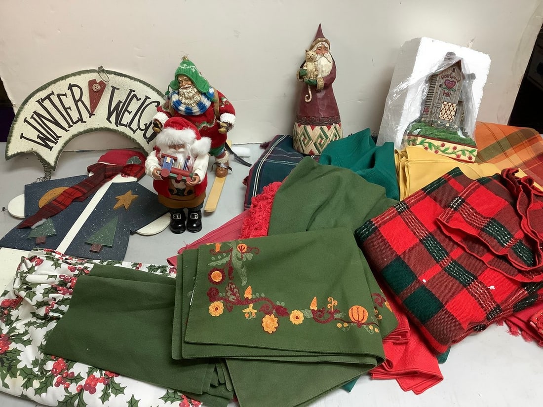 Jim Shore collectibles(tallest about 10.5in.), santa statues, fabrics, and more (1 of 1)