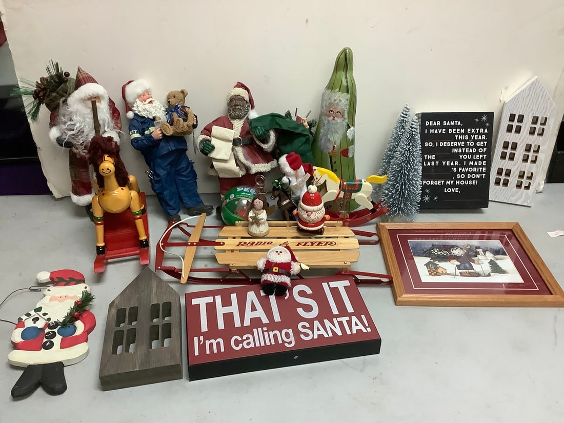 Christmas decor(fake trees, santa statues, and more-tallest 13.5in.): Christmas decor(fake trees, santa statues, and more-tallest 13.5in.)