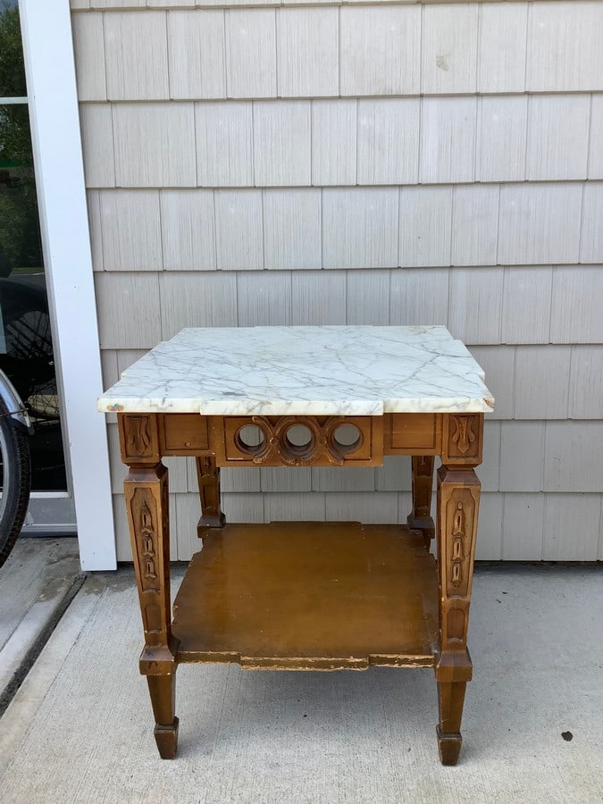 Wood end table with marble top 23x23x25.6: Wood end table with marble top 23x23x25.6