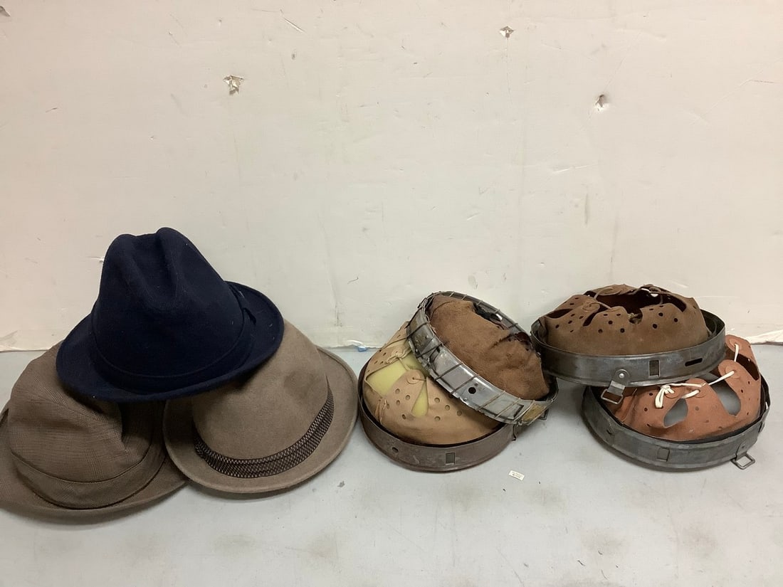 Lot of antique german helmet liners and various hats (1 of 1)