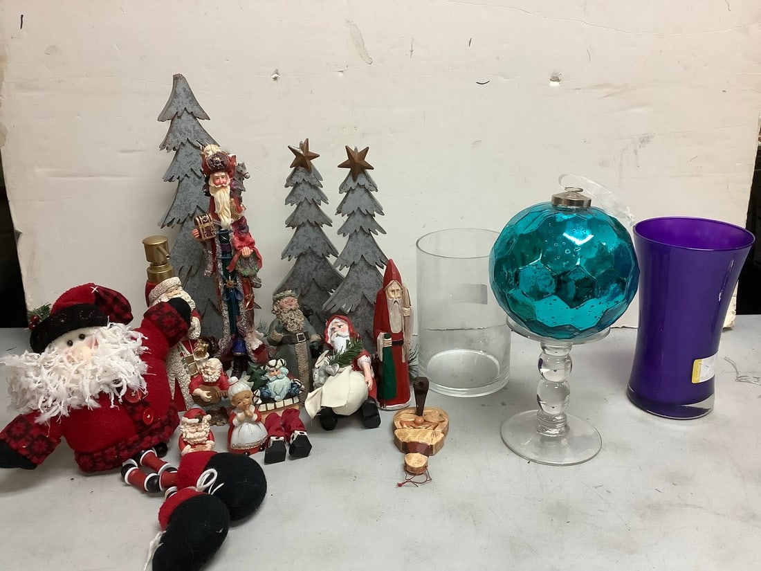 Santa statues, vases, large ornament, and more(tallest 16.75in.) (1 of 1)